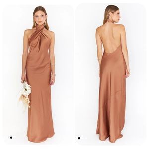 SHOW Me Your MuMu Jasmine Halter Maxi Dress In Copper Luxe Satin